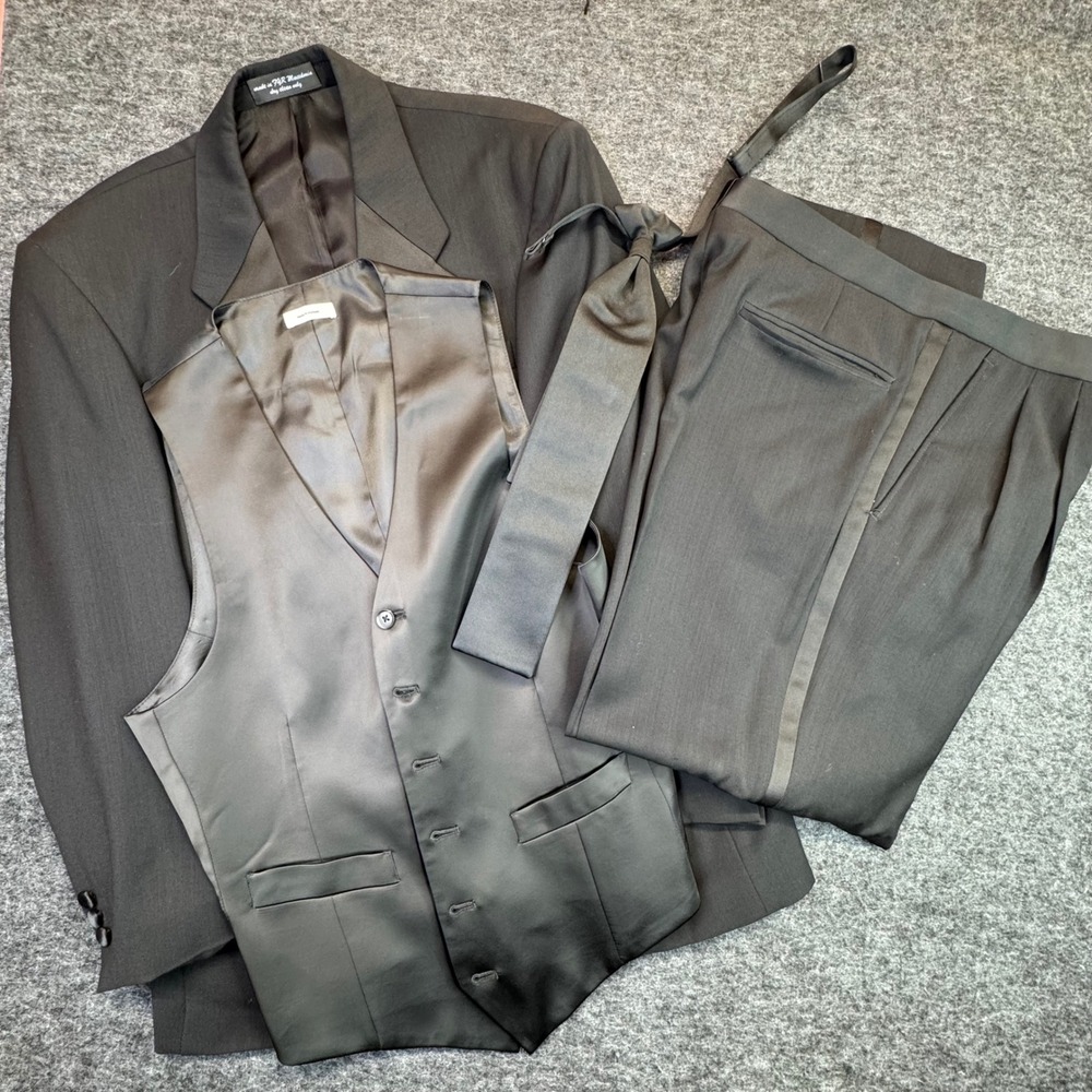 Zylos George Machado Tuxedo‎ 4pc Set Mens Size 38 Black Worsted Wool Suit